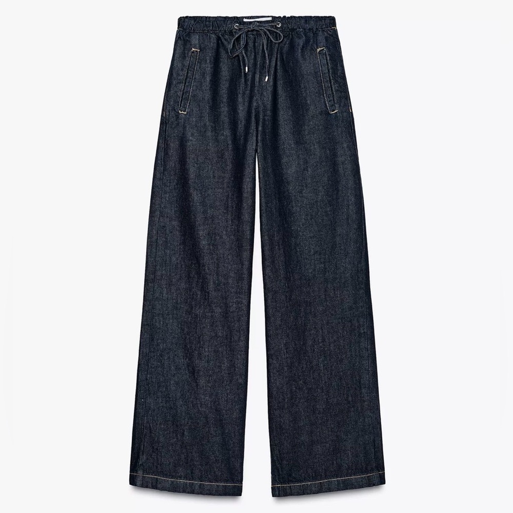 Zara Dark Indigo Wide Leg Jeans